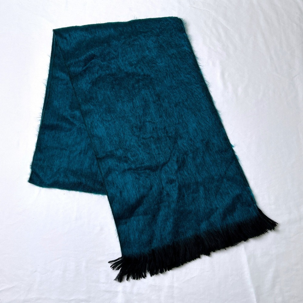 Shupaca Unisex Alpaca Blend Fringed Brushed Scarf OS Teal Black Quiet Luxury